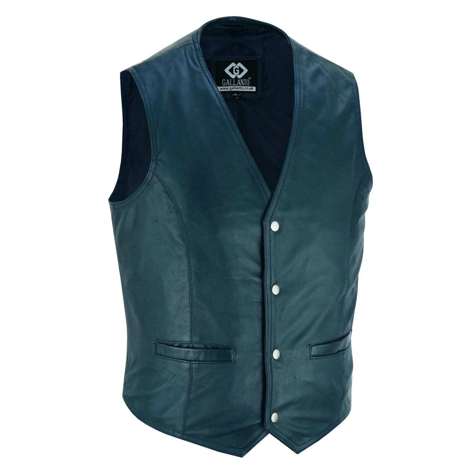 Mens Navy Blue Leather Waistcoat Vest with Snap Button