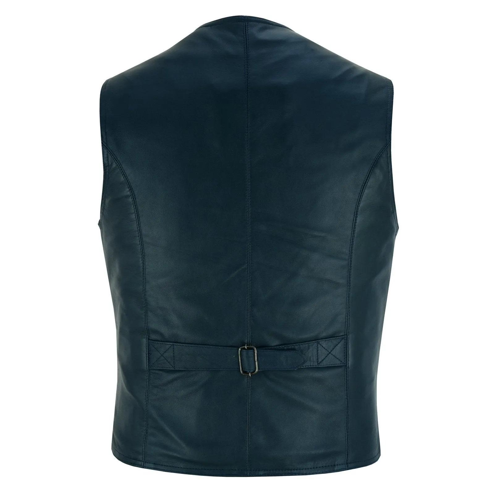 Mens Navy Blue Leather Waistcoat Vest with Snap Button