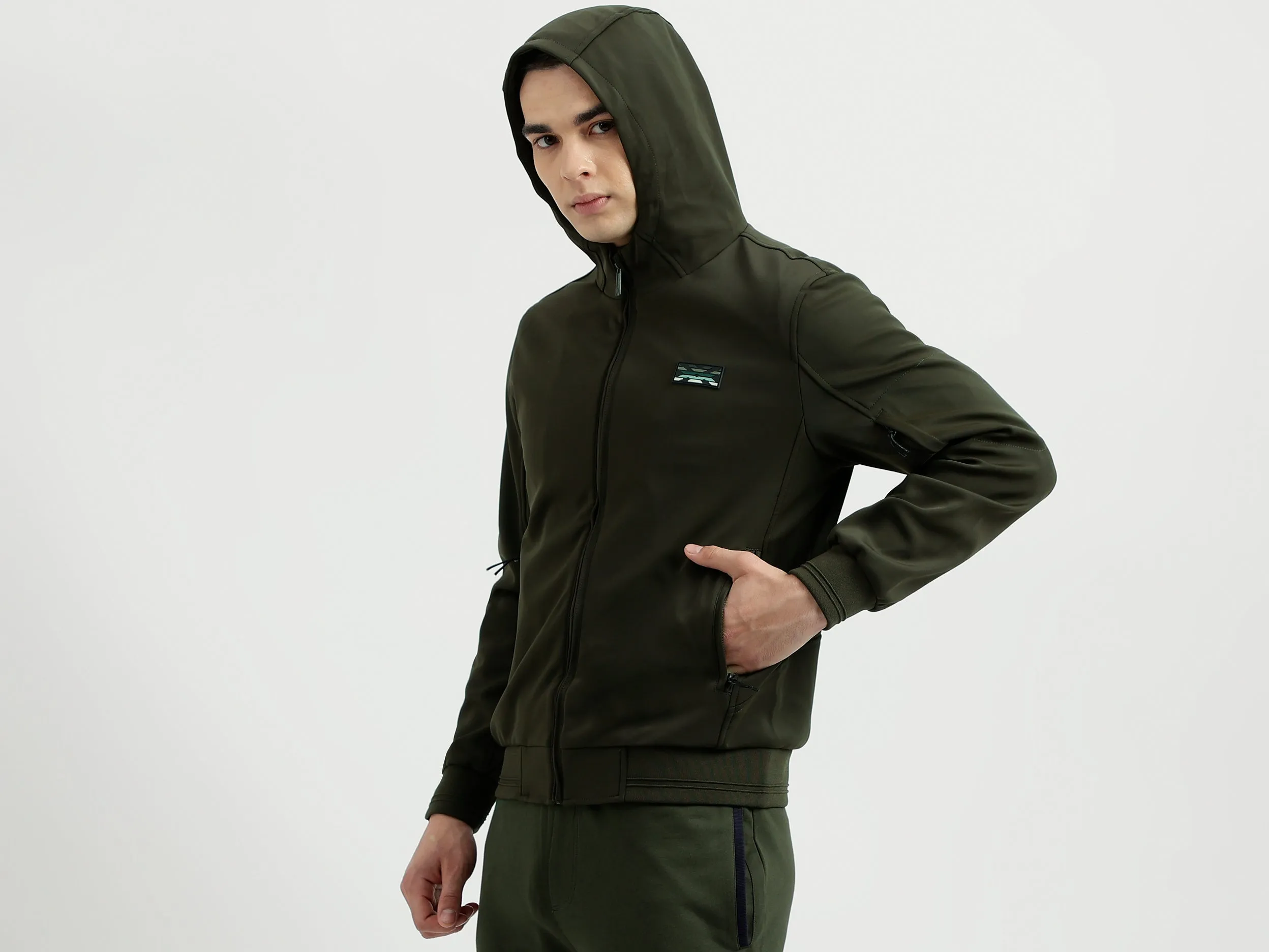 Men's Regular Fit Hooded Neck Scuba Knitted Jacket