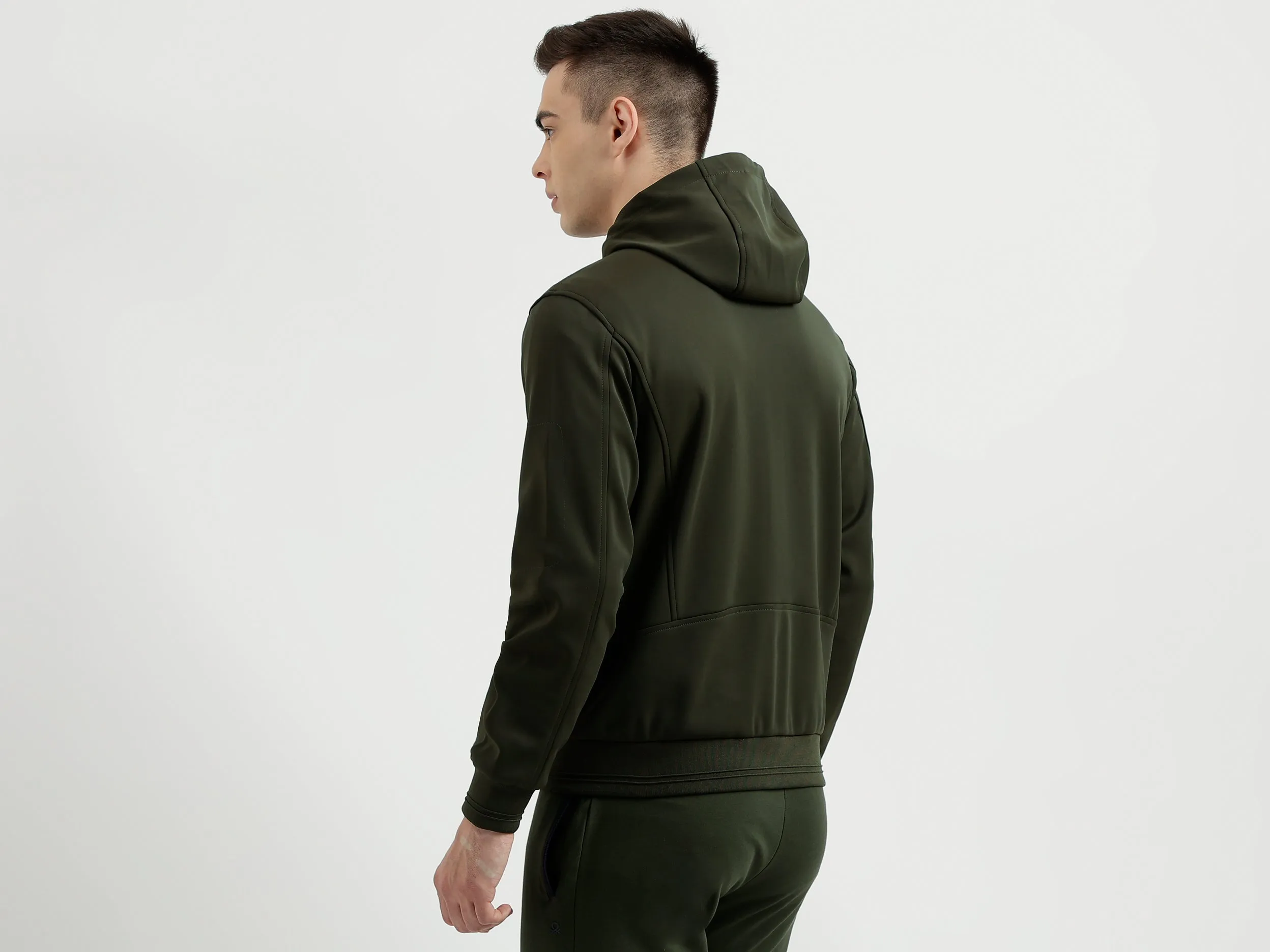 Men's Regular Fit Hooded Neck Scuba Knitted Jacket