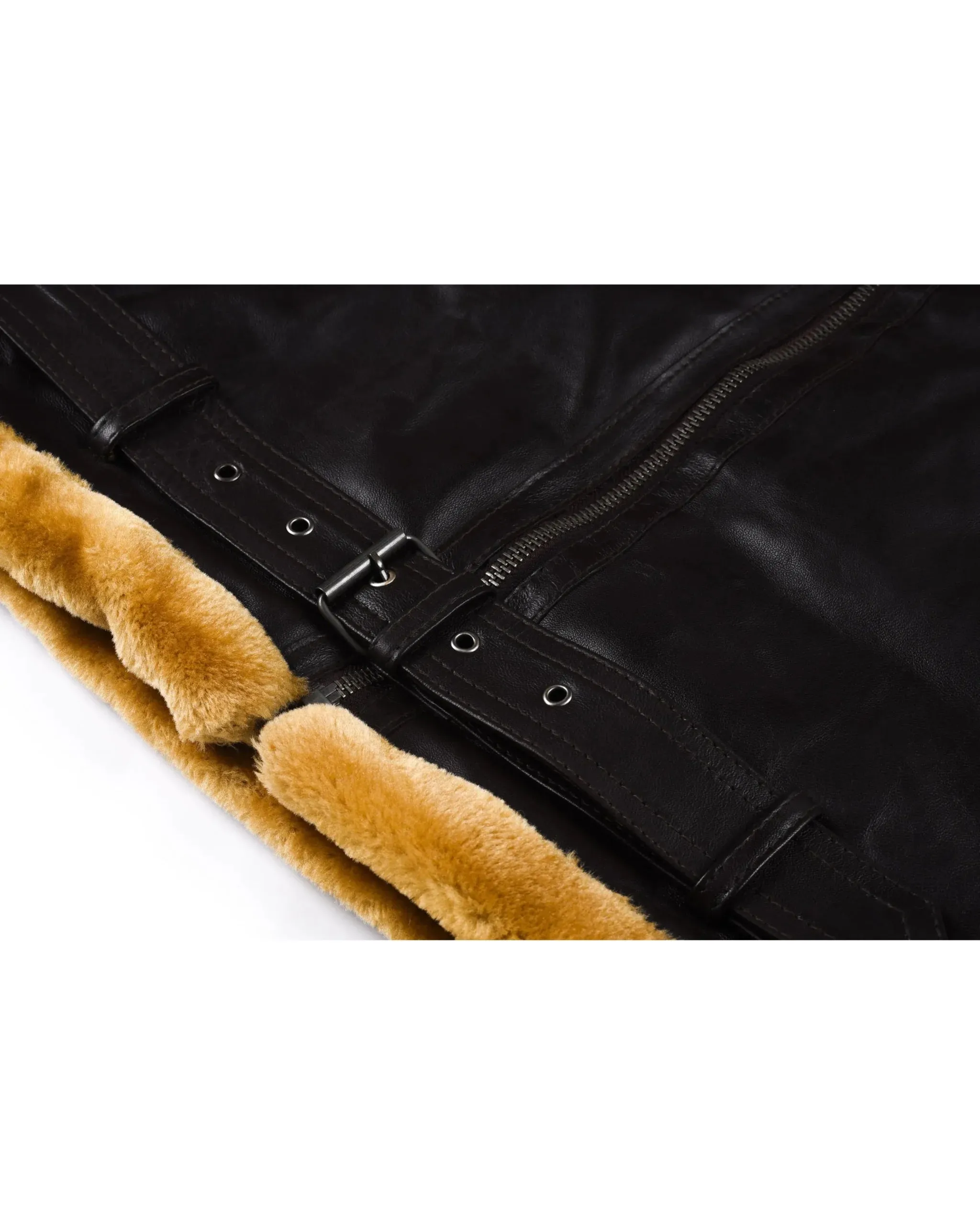 Men's Shearling Sheepskin Leather Jacket with Detachable Fur Collar
