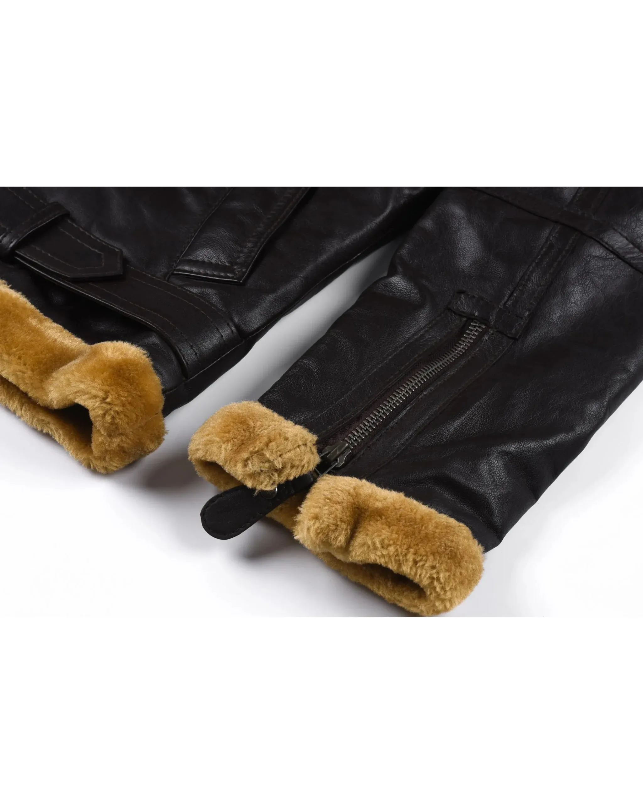 Men's Shearling Sheepskin Leather Jacket with Detachable Fur Collar