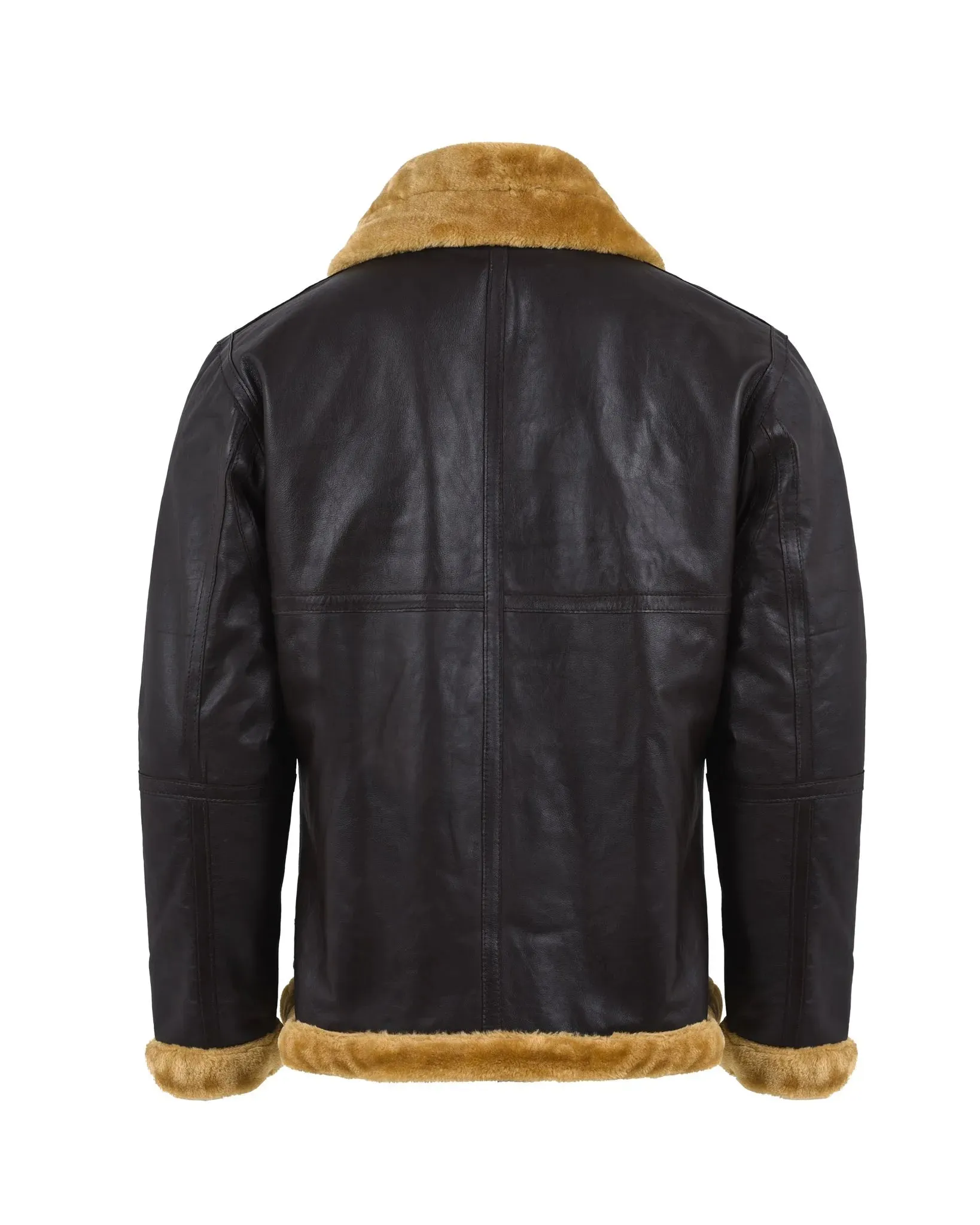 Men's Shearling Sheepskin Leather Jacket with Detachable Fur Collar