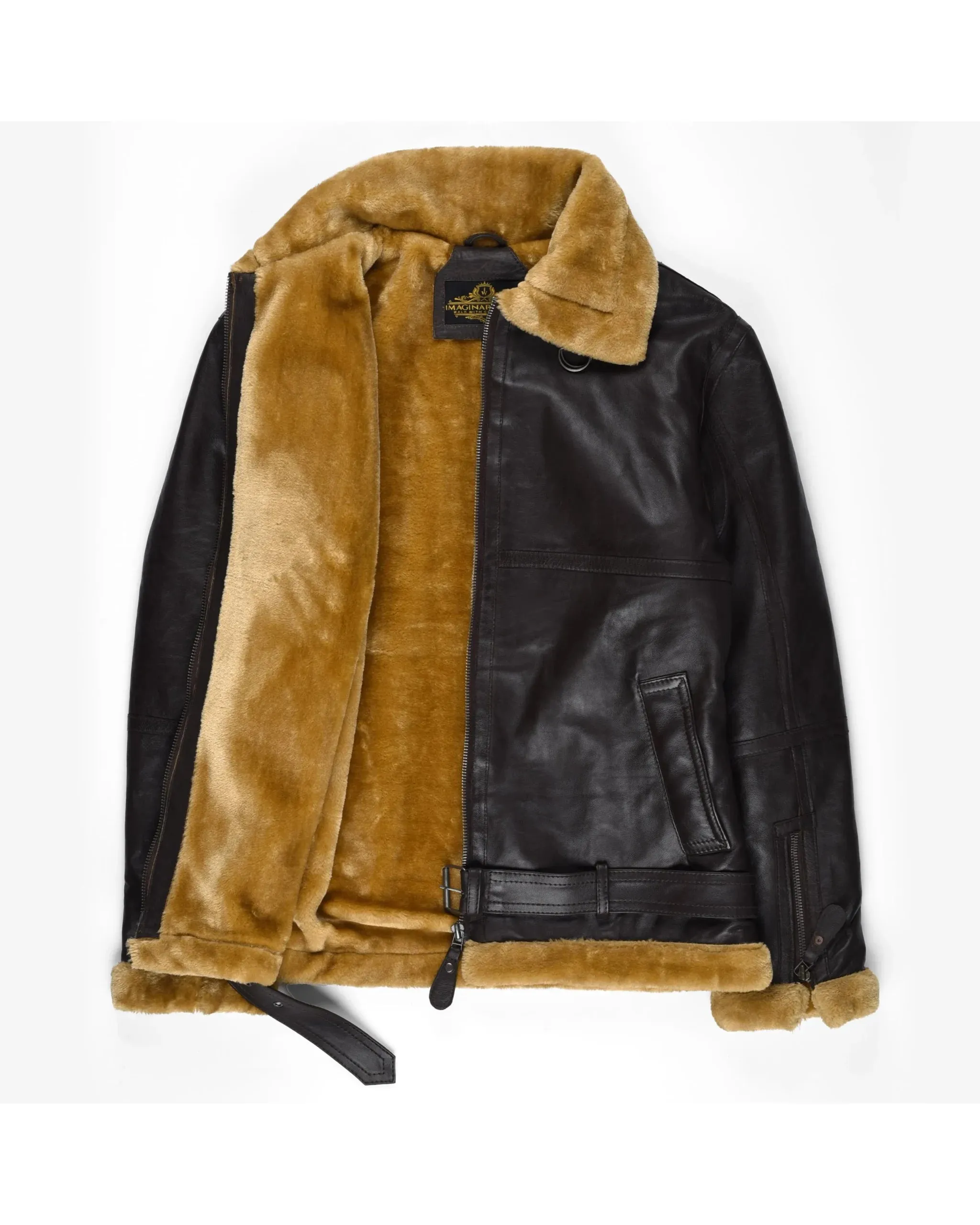 Men's Shearling Sheepskin Leather Jacket with Detachable Fur Collar