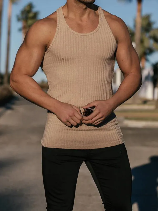 Men'S Solid Color Ribbed Muscle Tank