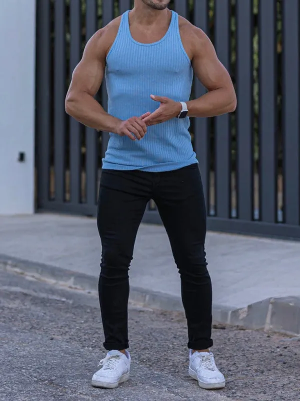 Men'S Solid Color Ribbed Muscle Tank