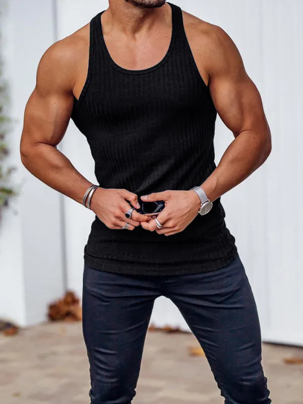 Men'S Solid Color Ribbed Muscle Tank