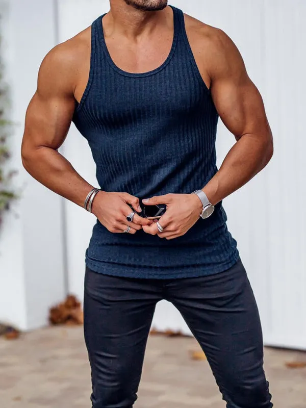 Men'S Solid Color Ribbed Muscle Tank