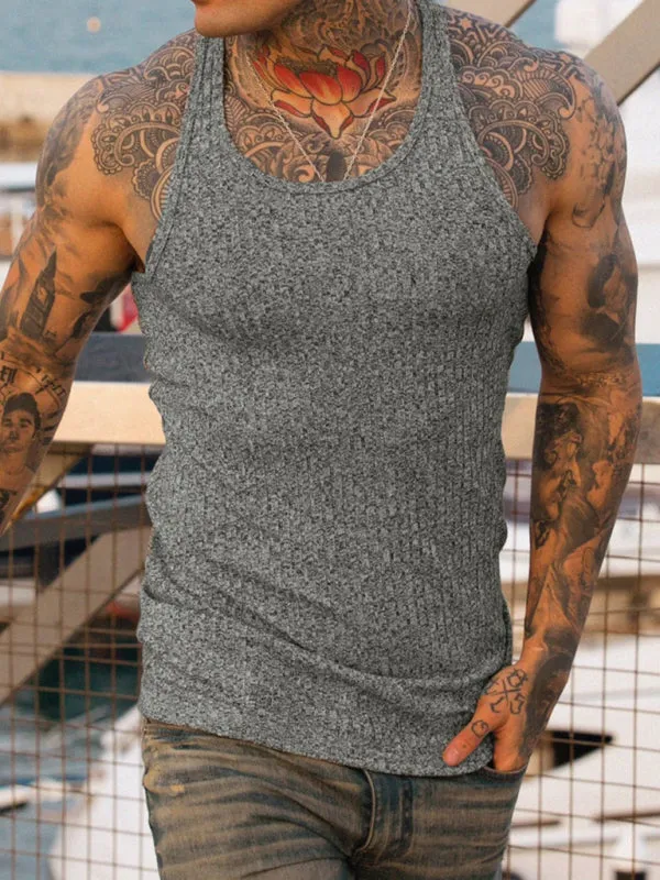 Men'S Solid Color Ribbed Muscle Tank