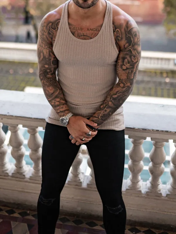 Men'S Solid Color Ribbed Muscle Tank