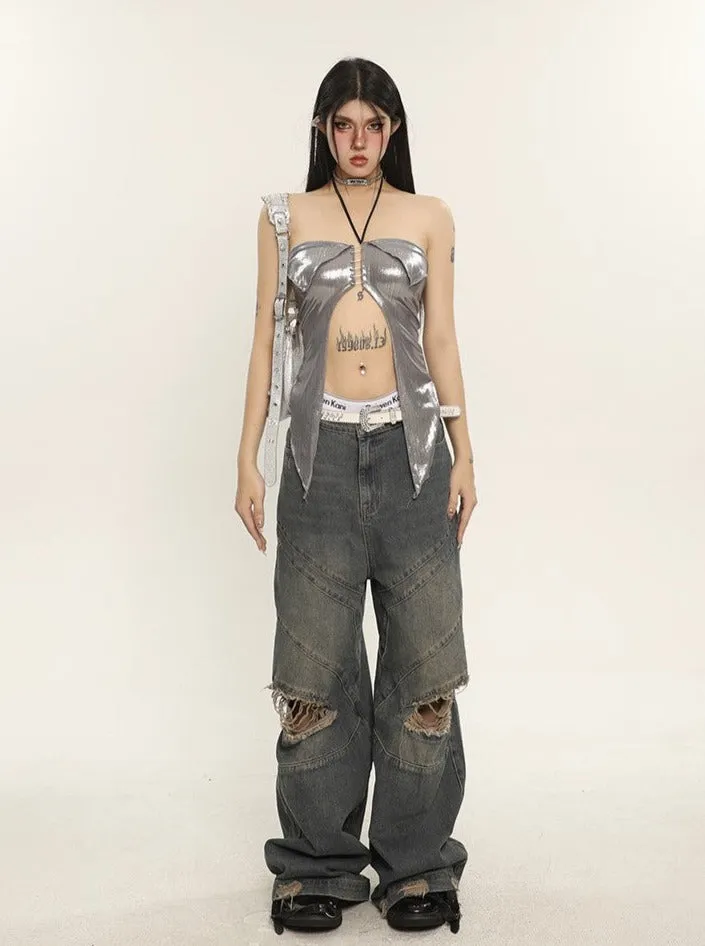 Metallic Flyaway Halter Top