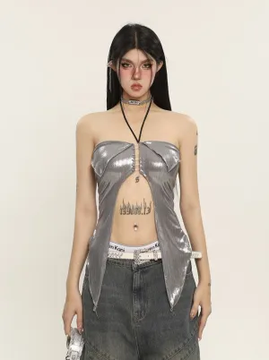 Metallic Flyaway Halter Top
