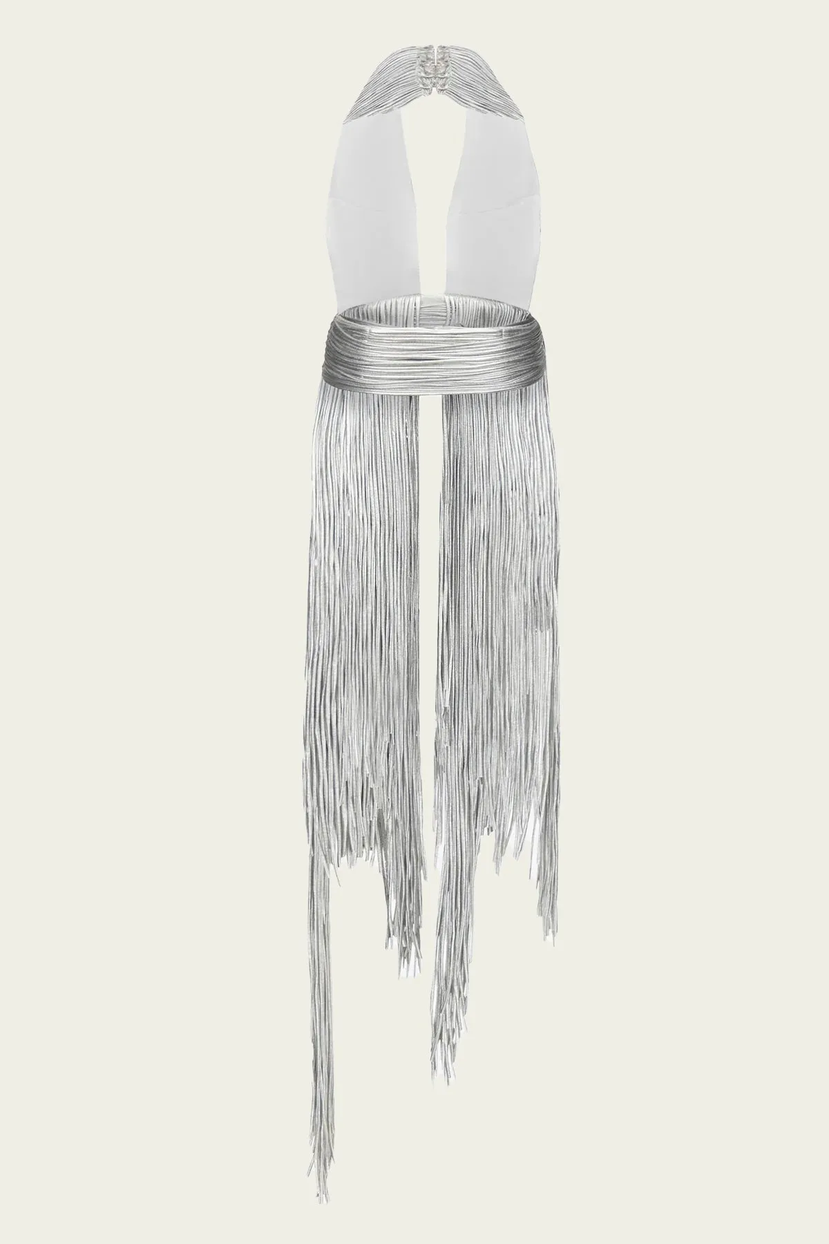 Metallic Fringe Halter Top in Silver