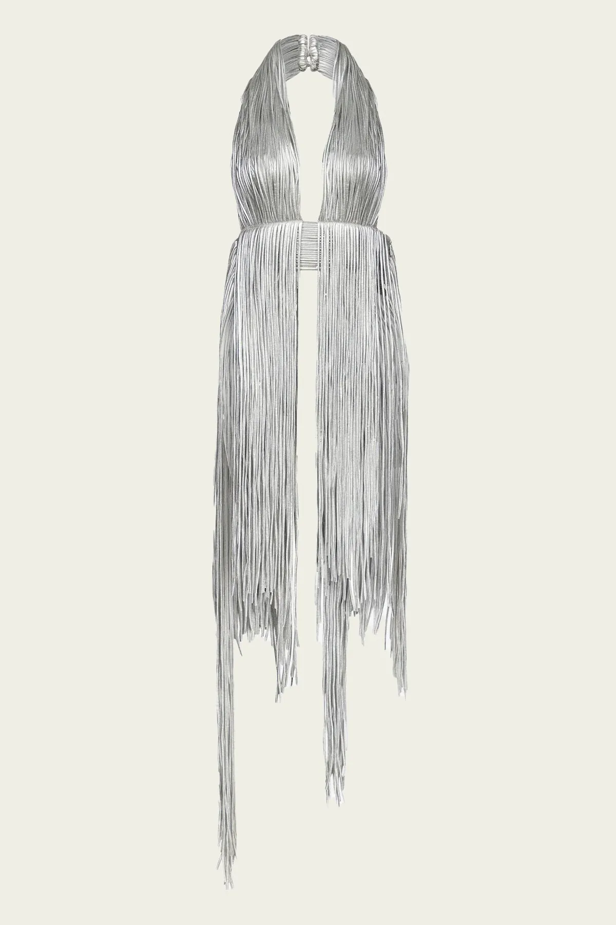 Metallic Fringe Halter Top in Silver