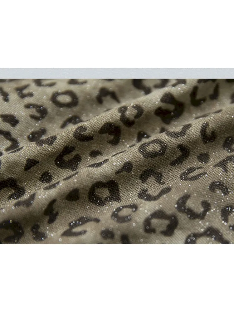 metallic leopard print hooded T-shirt