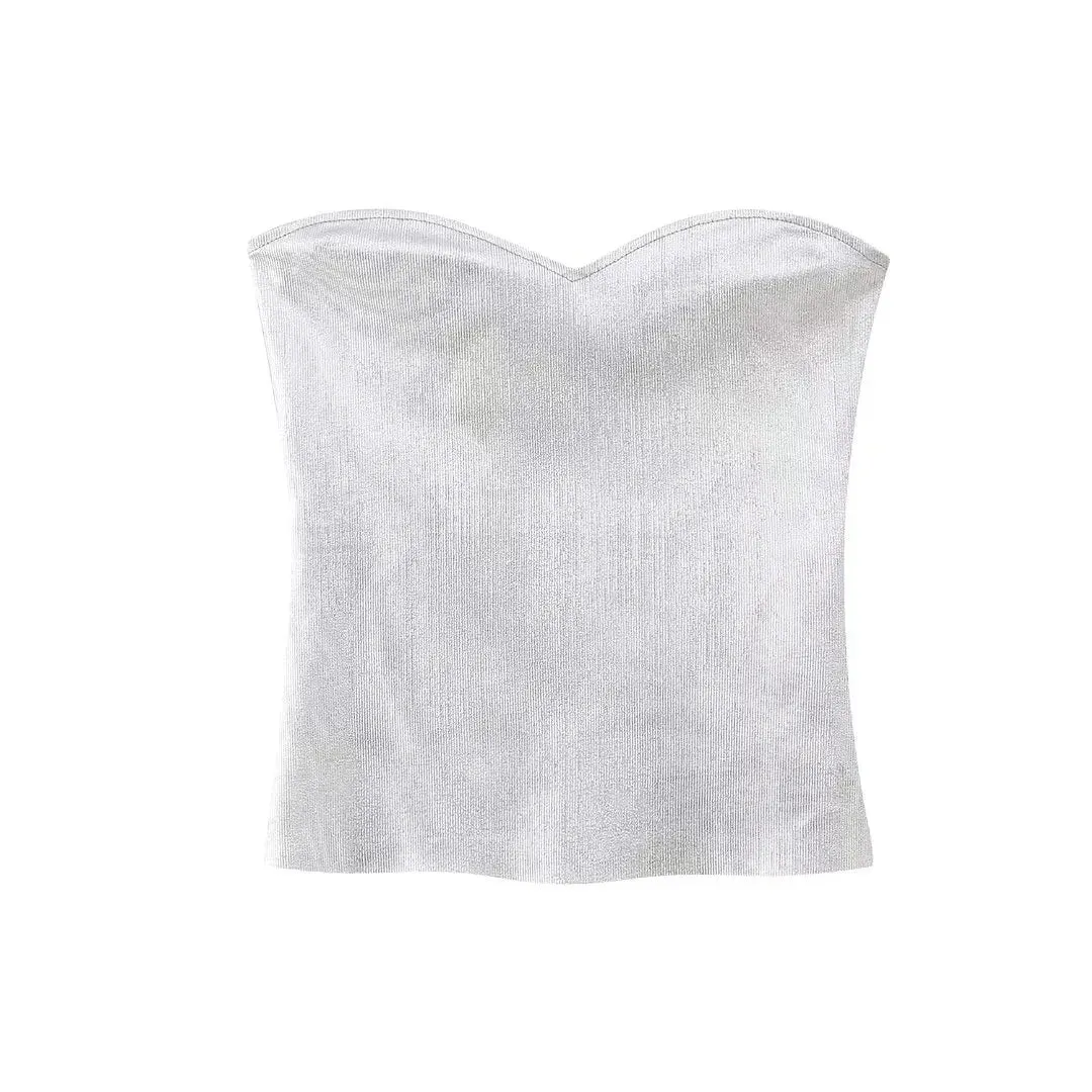 Metallic Silver Strapless Top | Dreamofthe90s