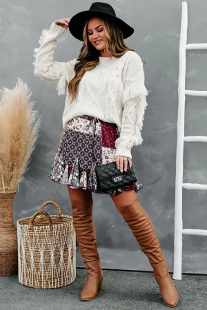 Midwest Mindset Patch Print Ruffled Mini Skirt (Red Multi)
