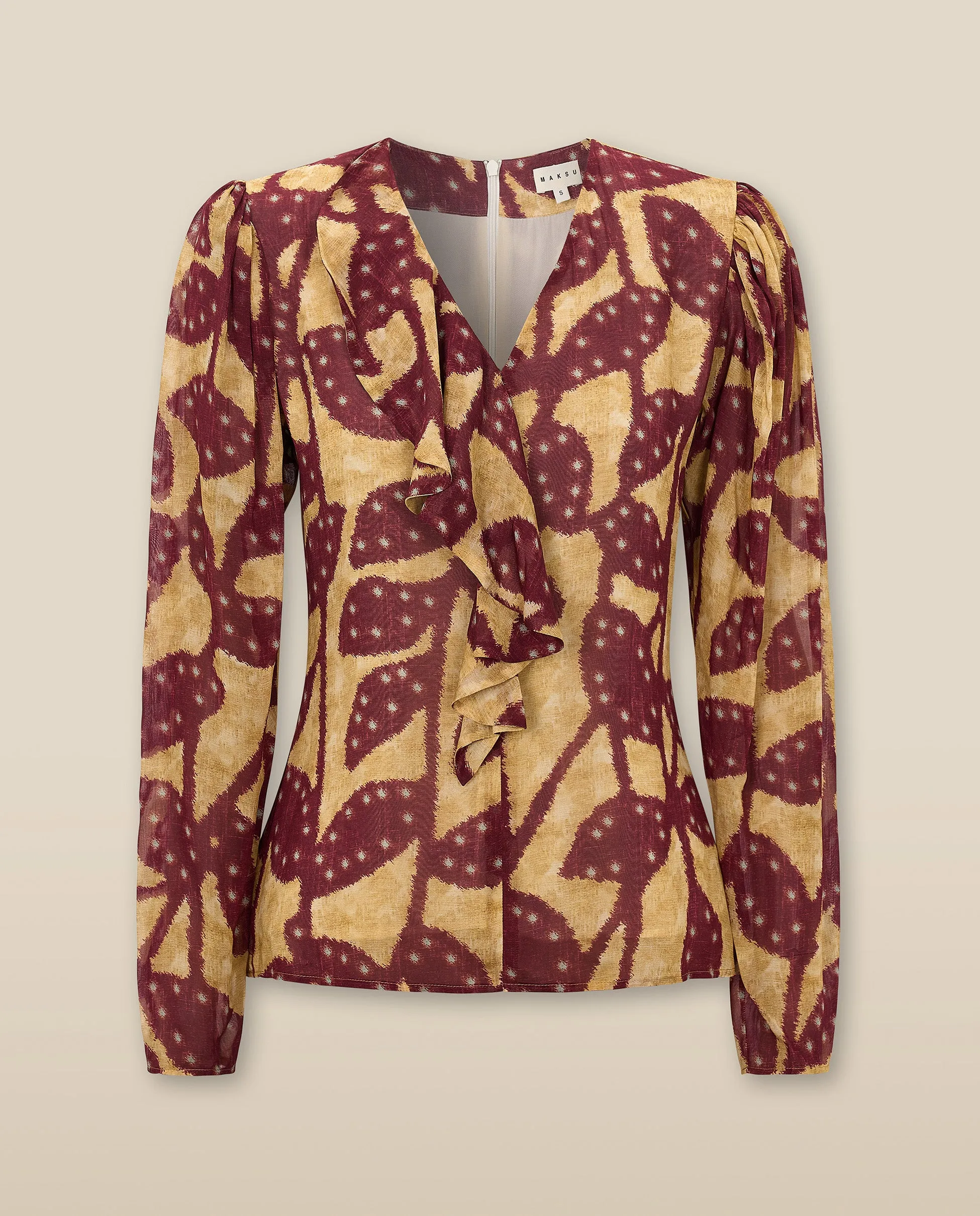 MILLIE | Burgundy & Gold Ruffle Crepe Blouse