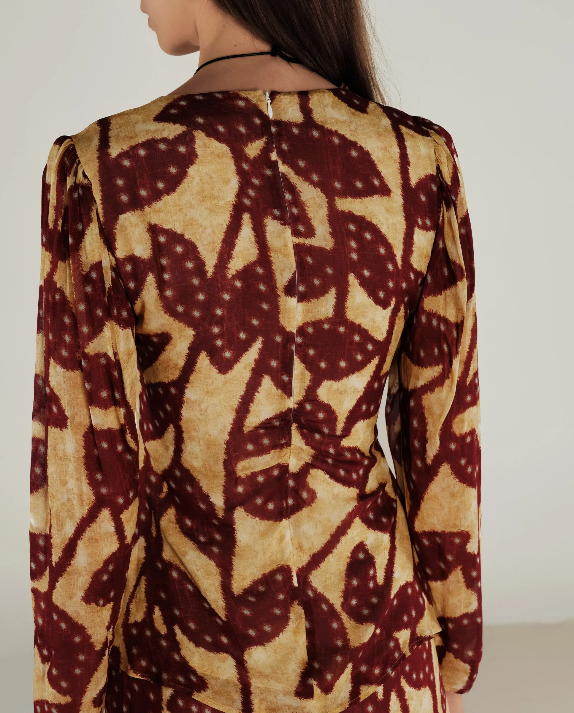 MILLIE | Burgundy & Gold Ruffle Crepe Blouse