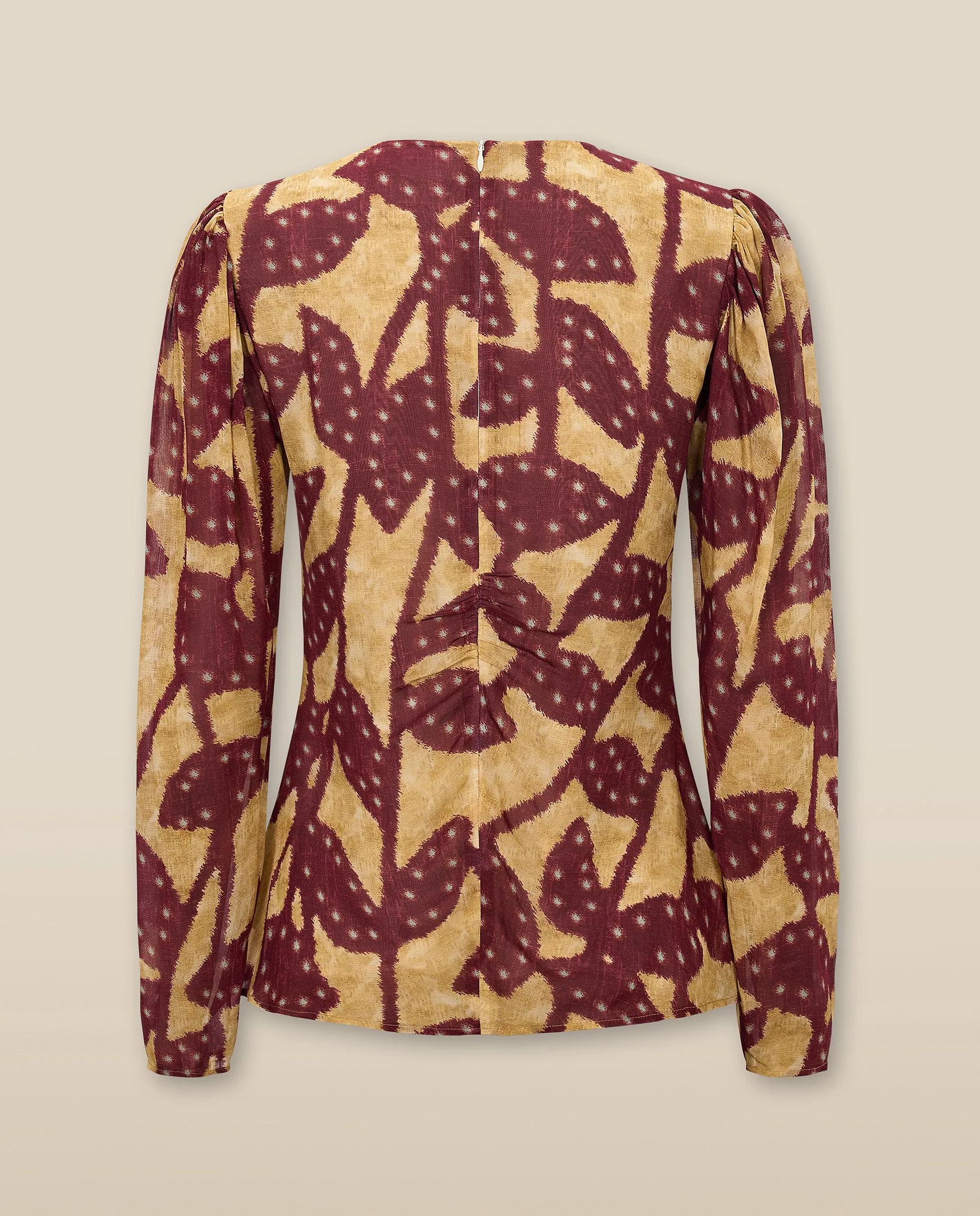 MILLIE | Burgundy & Gold Ruffle Crepe Blouse