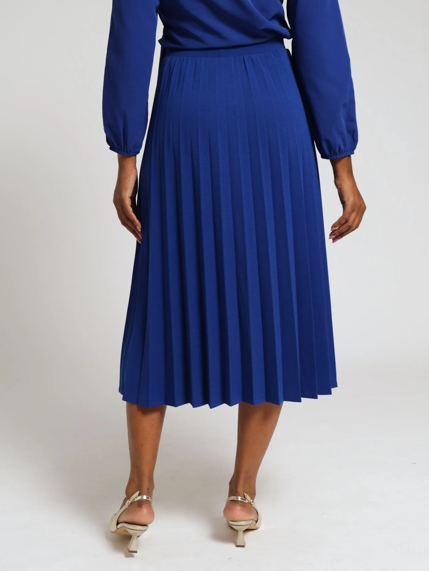 Mock Wrap Pleated Midi Skirt - Cobalt