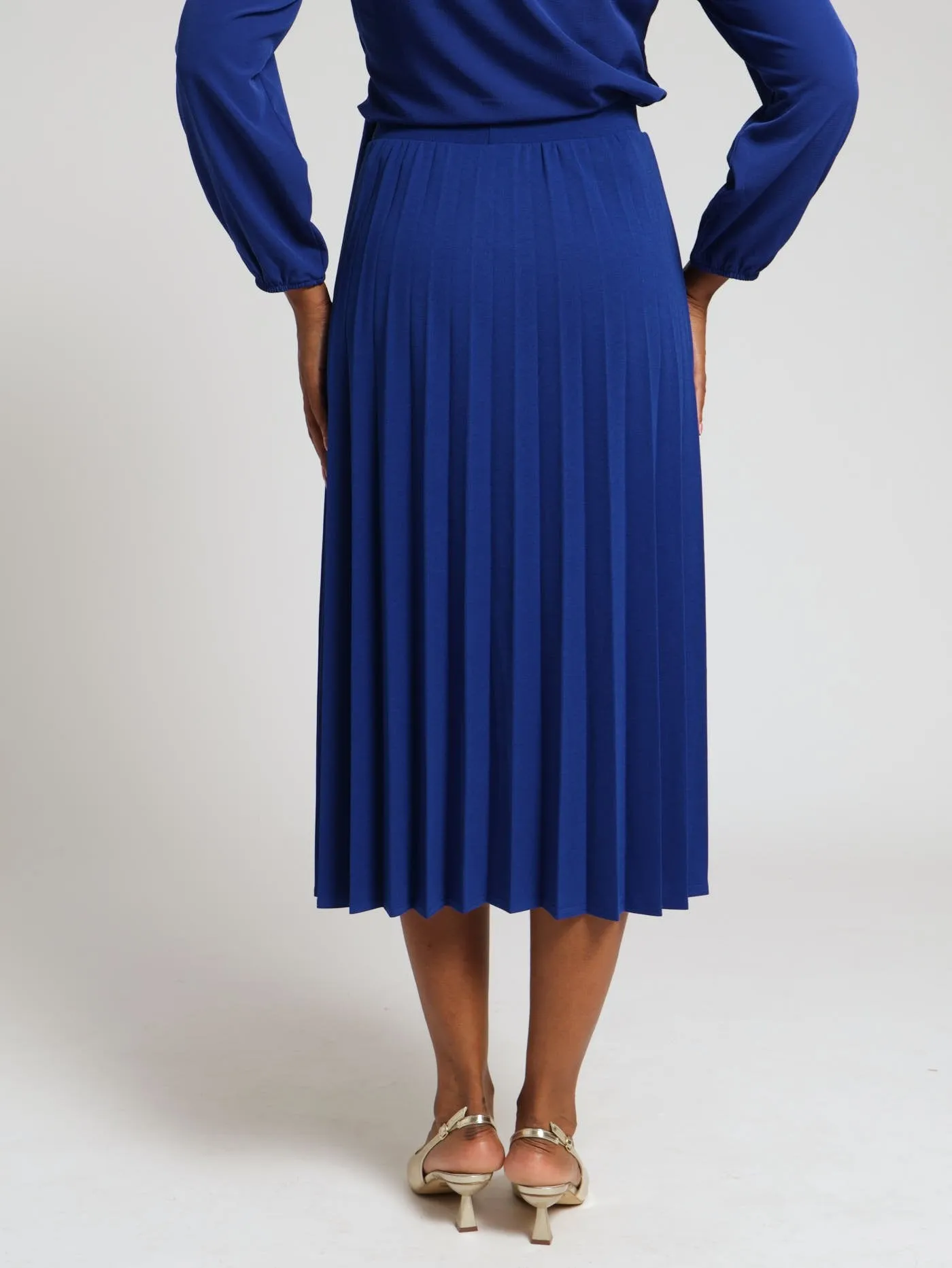 Mock Wrap Pleated Midi Skirt - Cobalt
