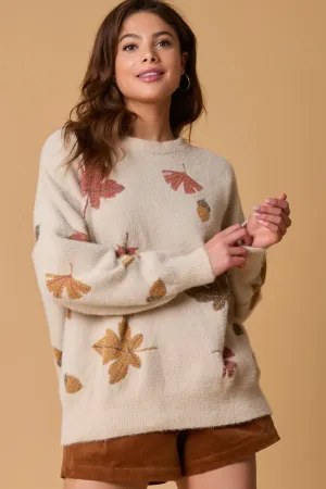 Mohair Sweater with Fall Leaves