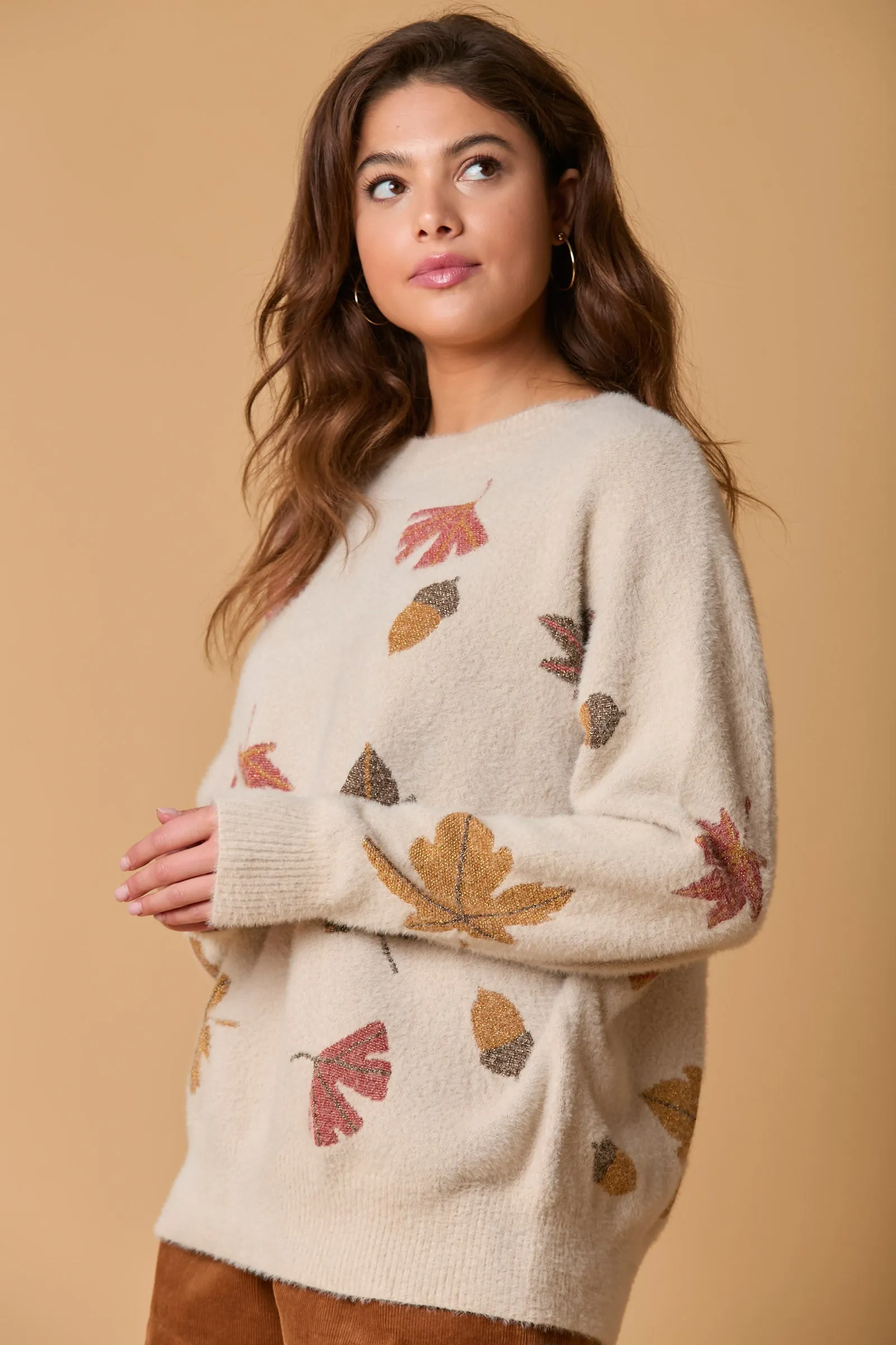 Mohair Sweater with Fall Leaves