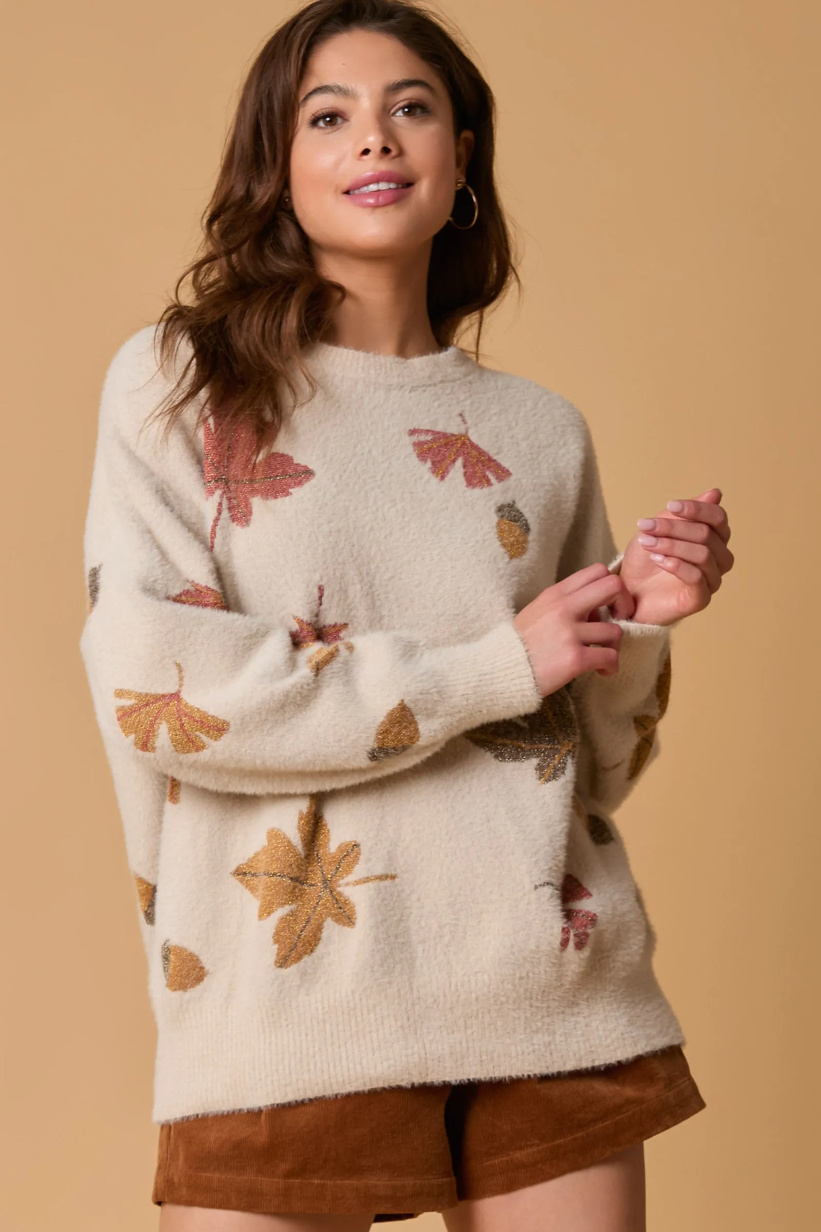 Mohair Sweater with Fall Leaves