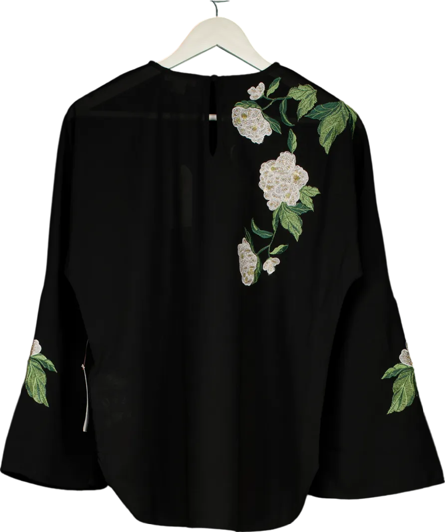 Monsoon Black Embroidered Flower Shirt UK 8