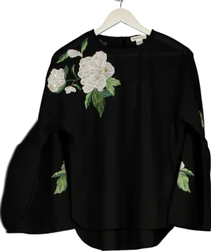 Monsoon Black Embroidered Flower Shirt UK 8