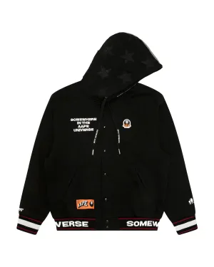 Moonface logo hooded varsity jacket
