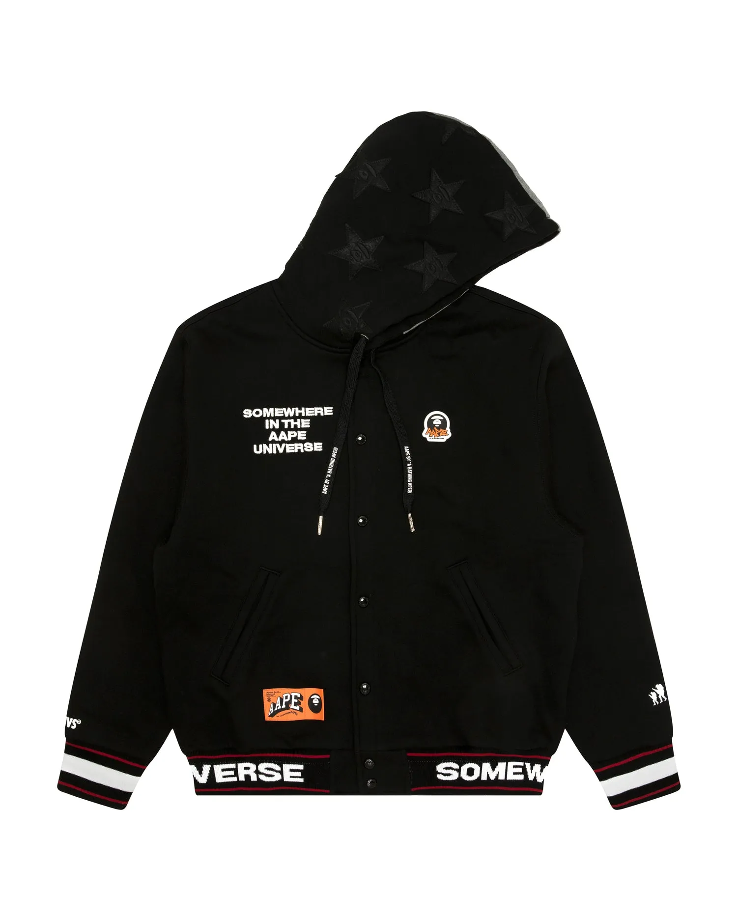 Moonface logo hooded varsity jacket