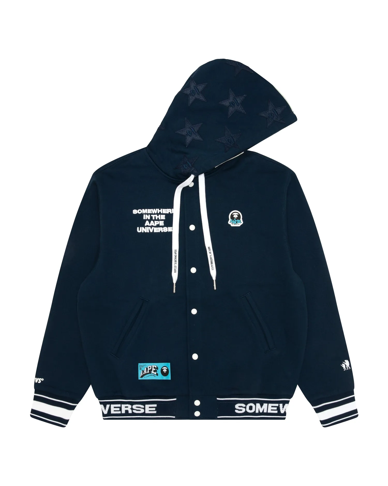 Moonface logo hooded varsity jacket