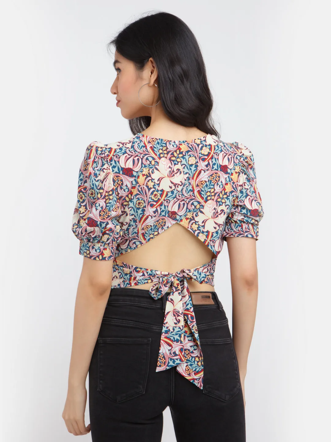 Multi-Colored Bohemian Printed Puff Sleeve Top