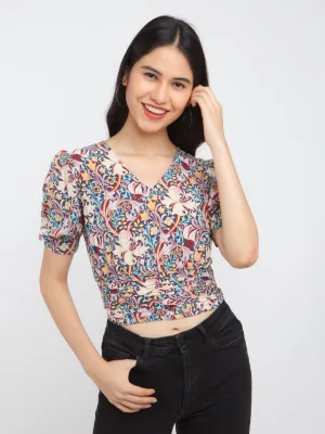 Multi-Colored Bohemian Printed Puff Sleeve Top