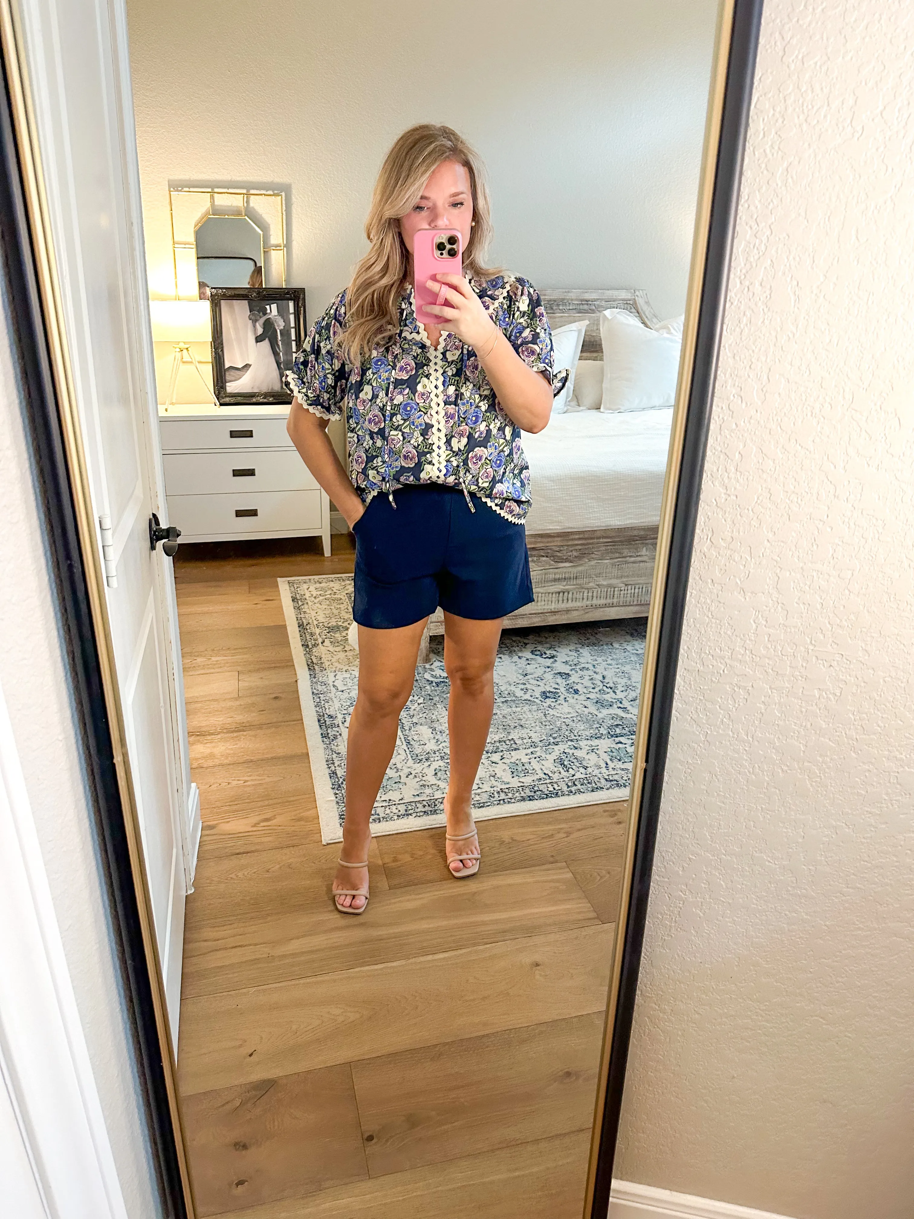 Navy Floral Ric Rac Top