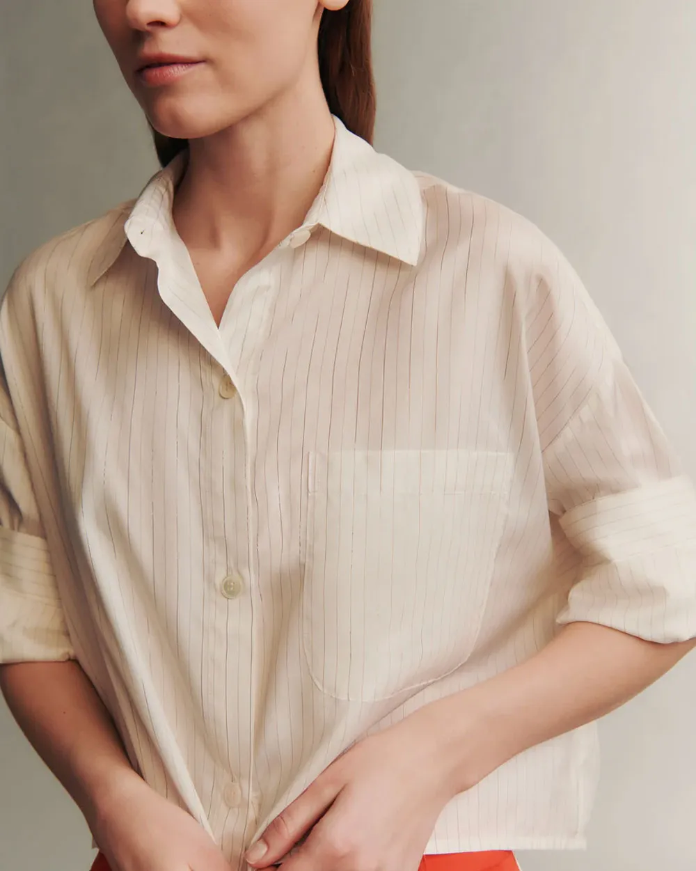 Next Ex Shirt Silk Metallic Stripe in White and Gold