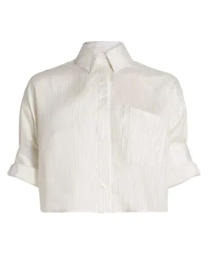 Next Ex Shirt Silk Metallic Stripe in White and Gold