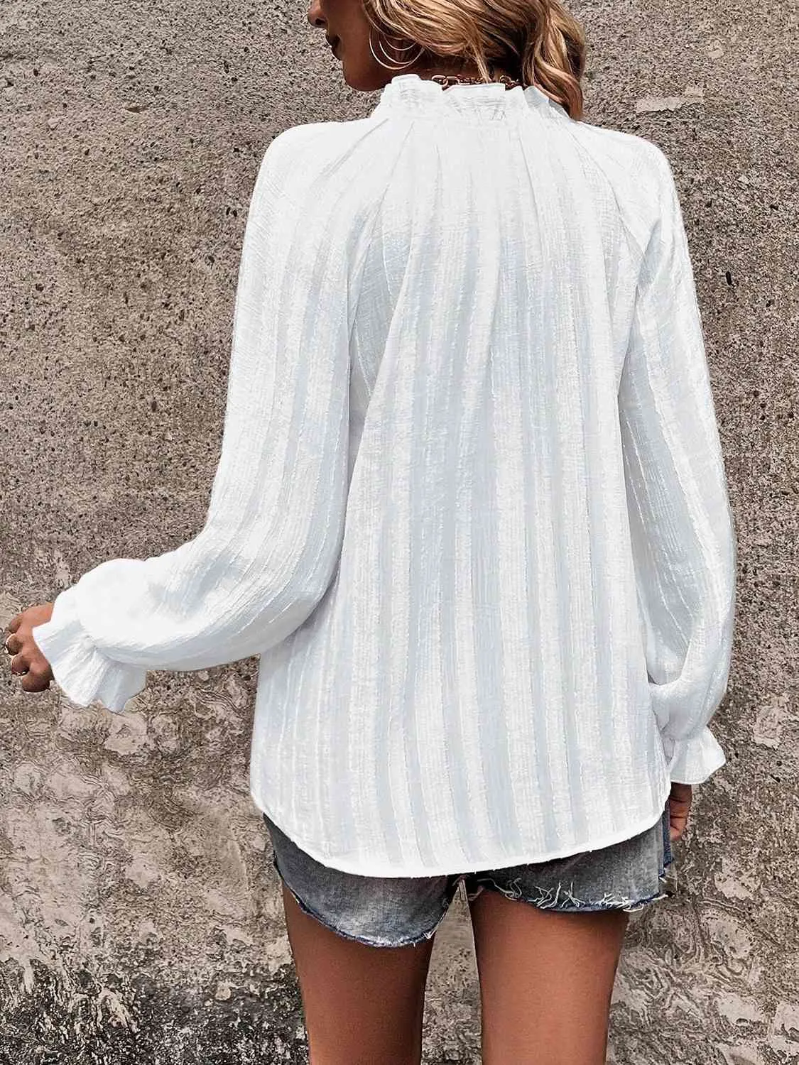 Notched Neck Flounce Sleeve Shirt (3 Colors)