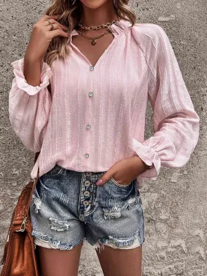 Notched Neck Flounce Sleeve Shirt (3 Colors)