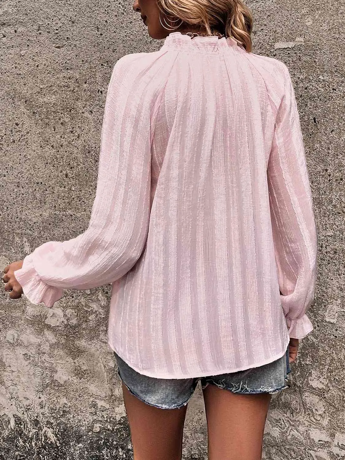 Notched Neck Flounce Sleeve Shirt (3 Colors)
