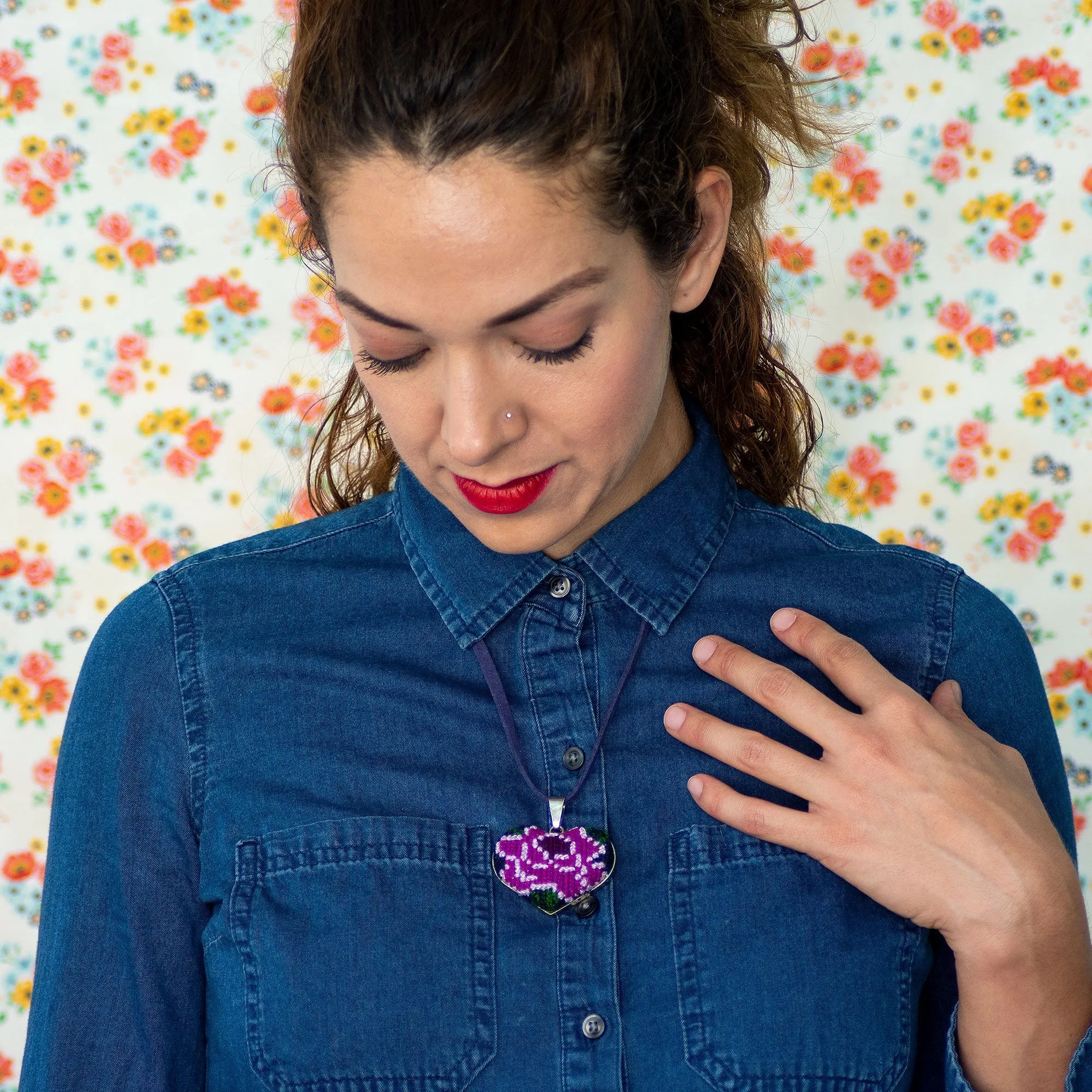 Ocosingo Floral Heart Embroidered Necklace- 2 Styles