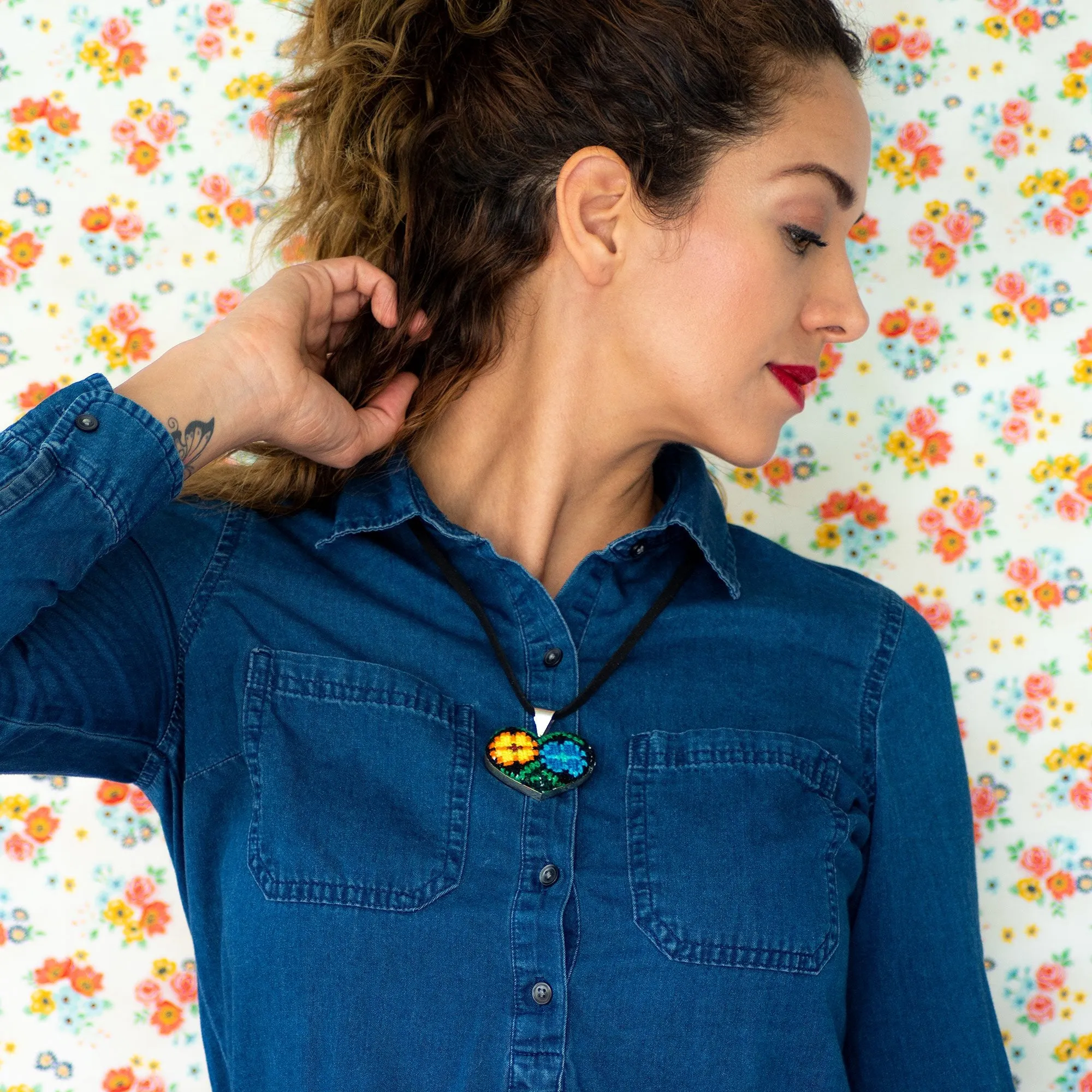 Ocosingo Floral Heart Embroidered Necklace- 2 Styles