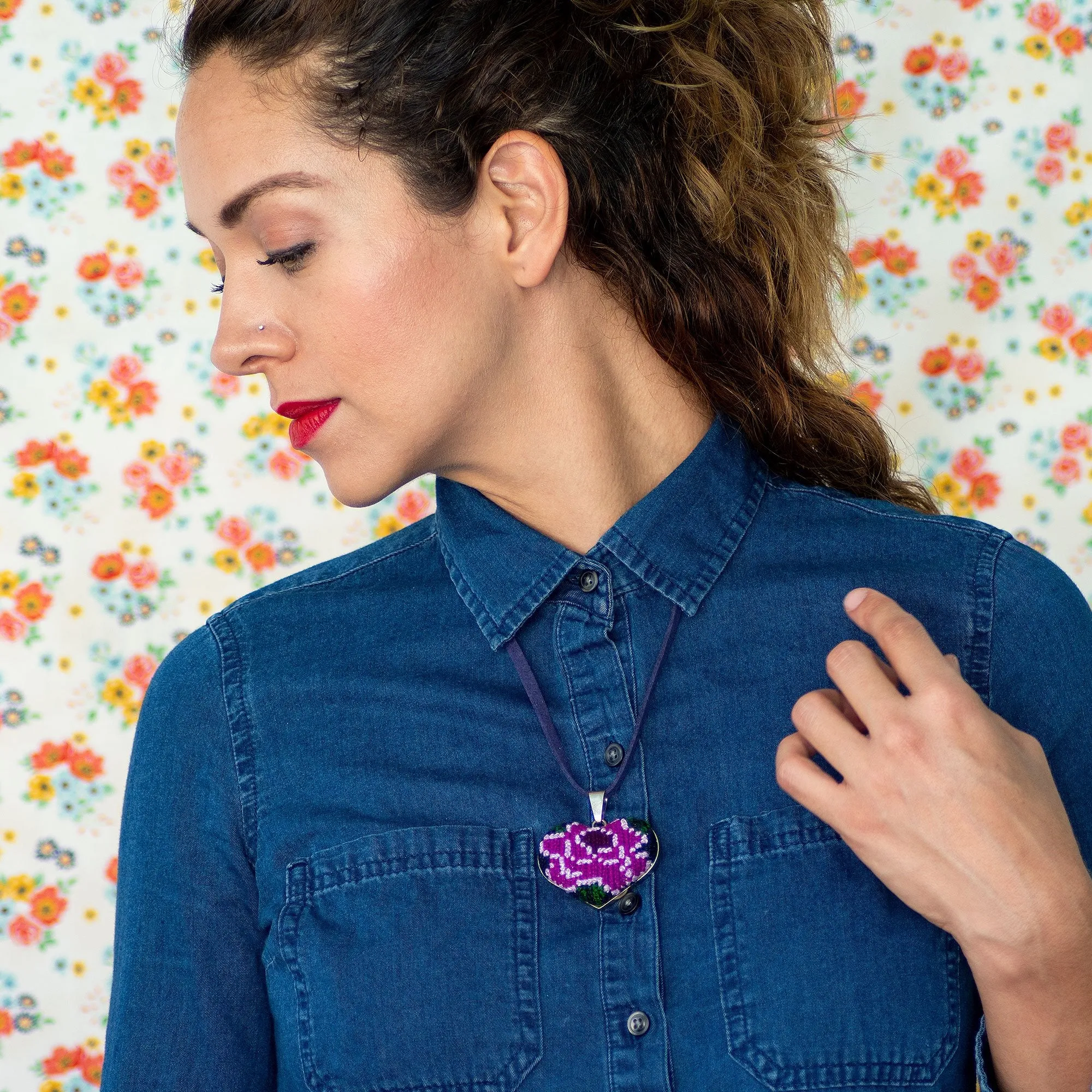 Ocosingo Floral Heart Embroidered Necklace- 2 Styles