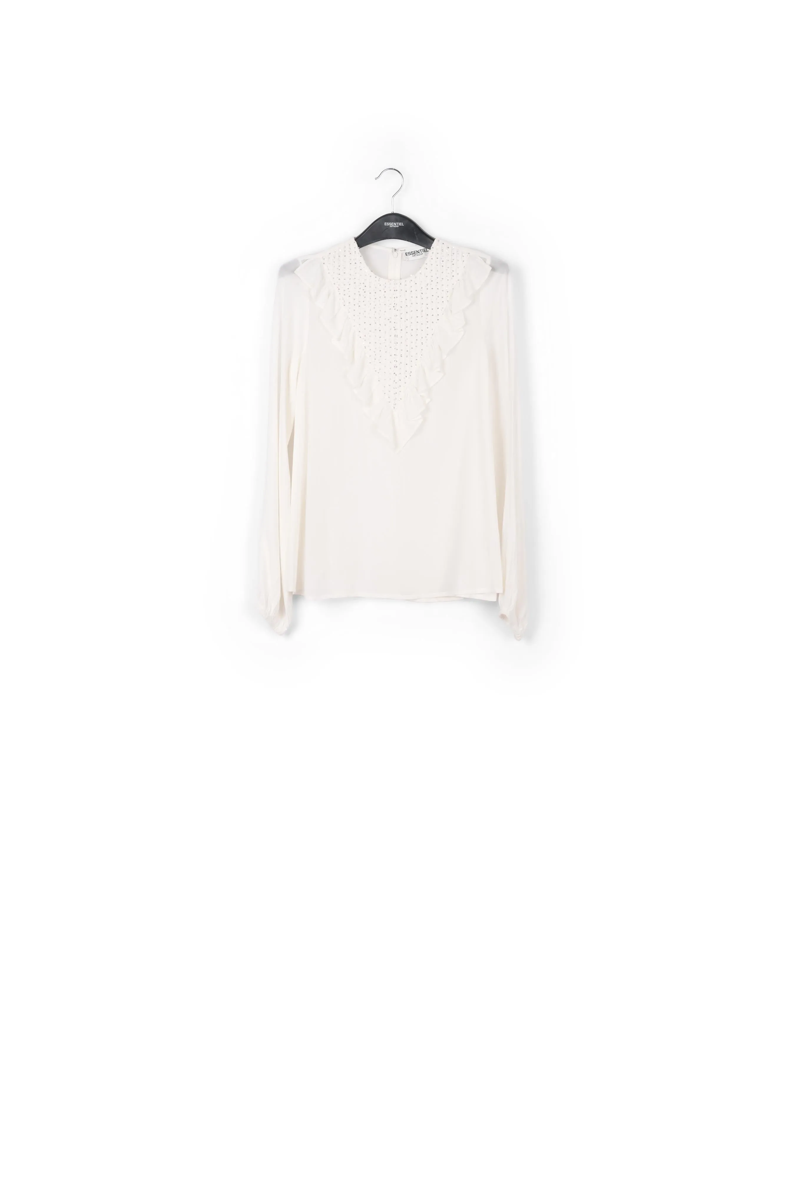 Off-white sequin-embroidered top with ruffles