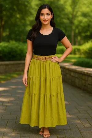 Olive Drift Cotton Maxi Skirt