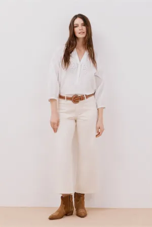 Openwork embroidered blouse - White