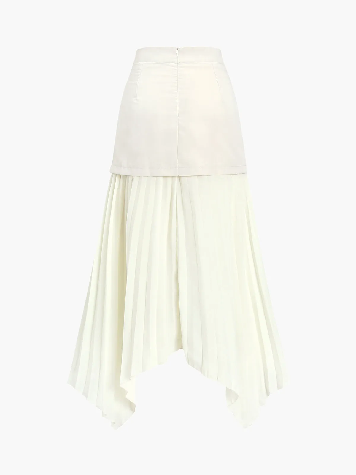 Patchwork Asymmetrical Pleated Buttoned Midi Skirt