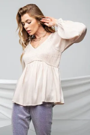 Pearl Metallic Smocked L/S Blouse